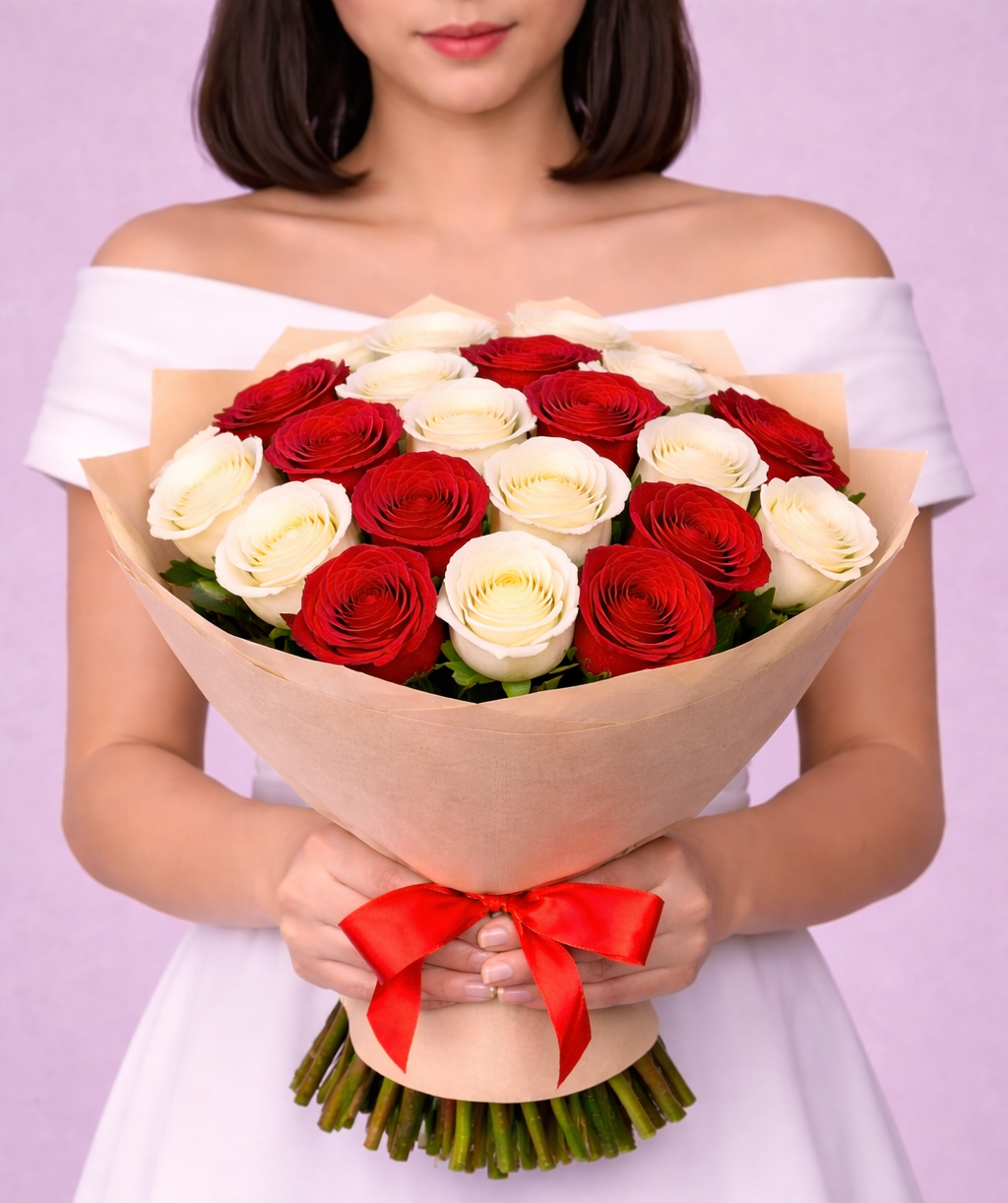 21 Red & White Roses