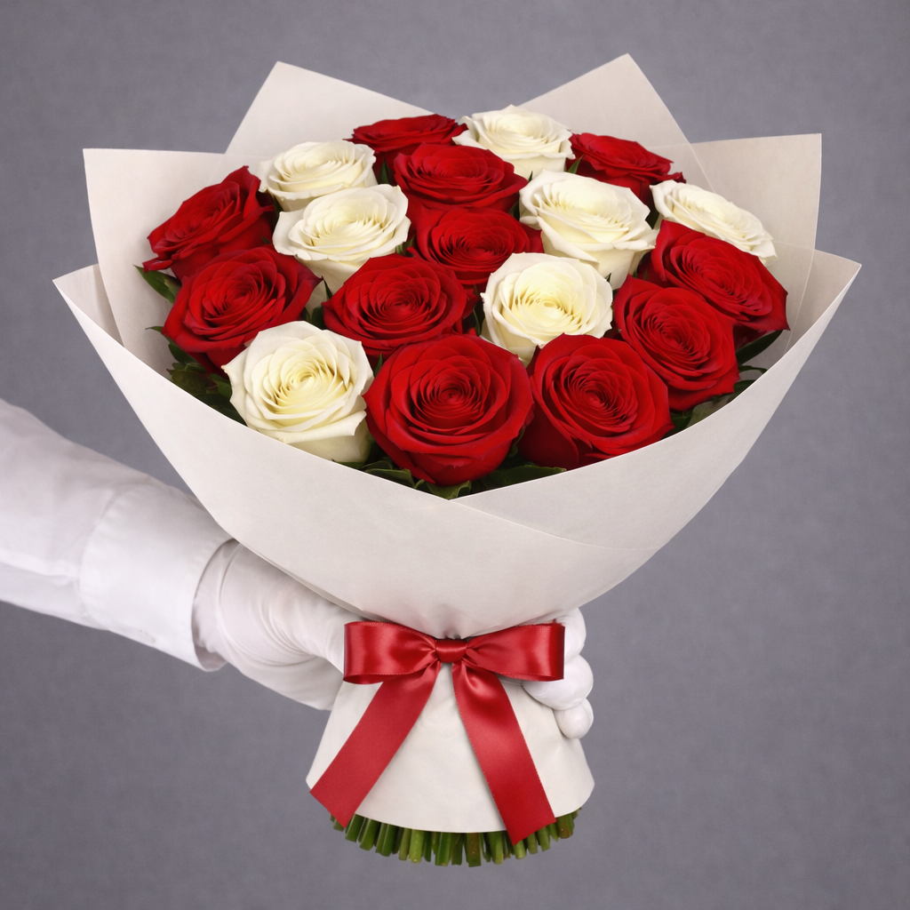 21 Red & White Roses